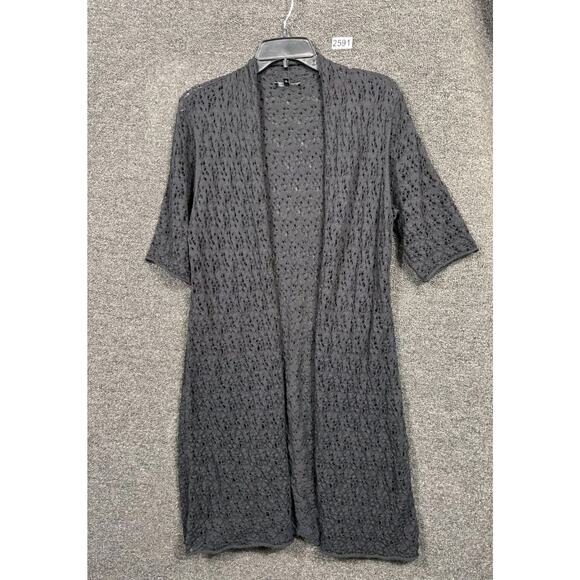 Eileen Fisher Wool Crochet Duster Cardigan Sweater Womens Size M Black - Picture 1 of 7